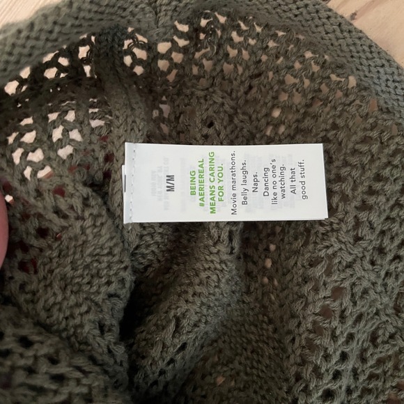 Aerie Crochet Oversized Open Knit Sweater Green Short Sleeve Crew Women's Medium - Picture 4 of 7